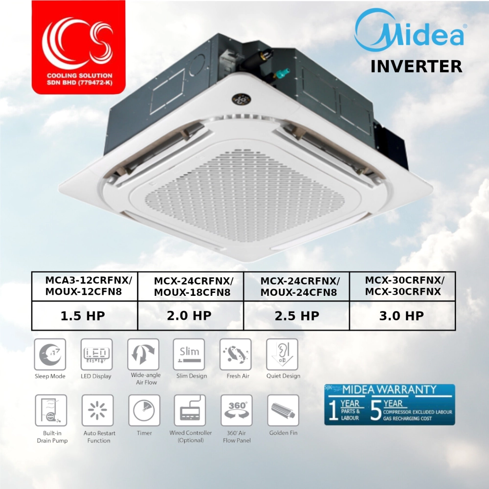 Midea Ceiling Cassette Inverter 1 5hp