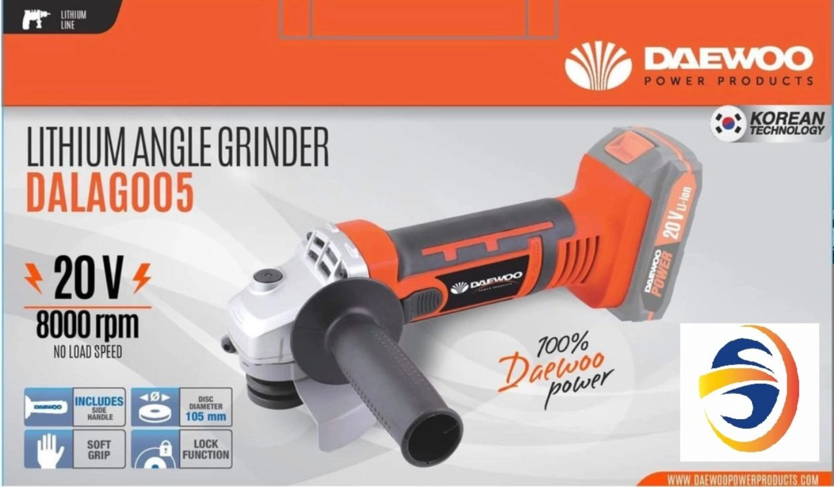 DAEWOO 20V CORDLESS 4" ANGLE GRINDER - DALAG005