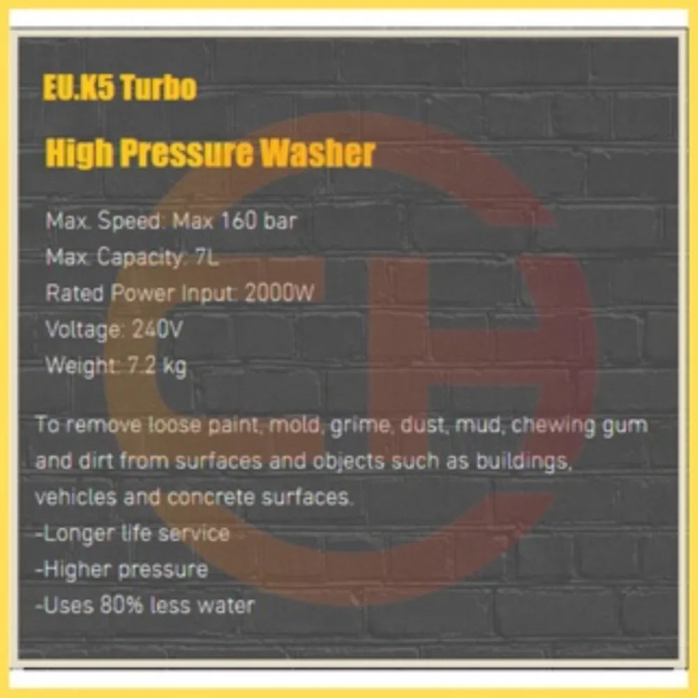 EUROHIT 2000W 160BAR HIGH PRESSURE WASHER EU. K5 TURBO