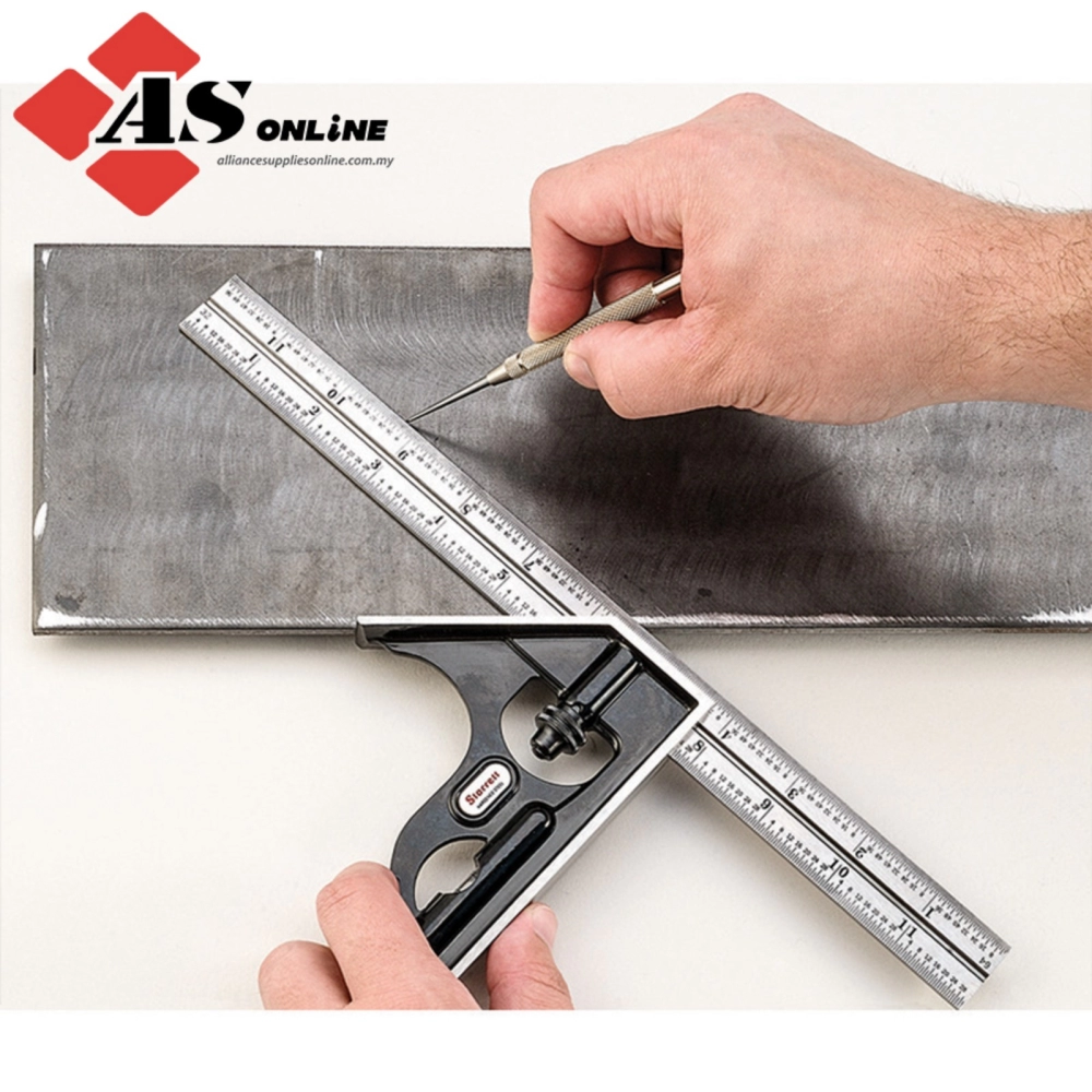 STARRETT 12" Combination Set with Square, Center and Reversible Protractor Head and Blade / Model: C434-12-16R
