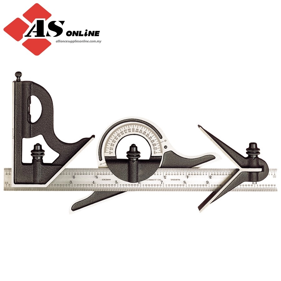 STARRETT 12" Combination Set with Square, Center and Non-reversible Protractor Head and Blade / Model: 9-12-16R
