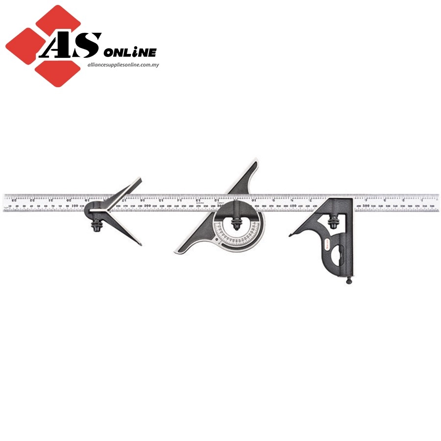 STARRETT 300mm and 11-3/4 - 23-1/2" Combination Set with Square, Center and Non-Reversible Protractor Head and Blade / Model: 9ME-300
