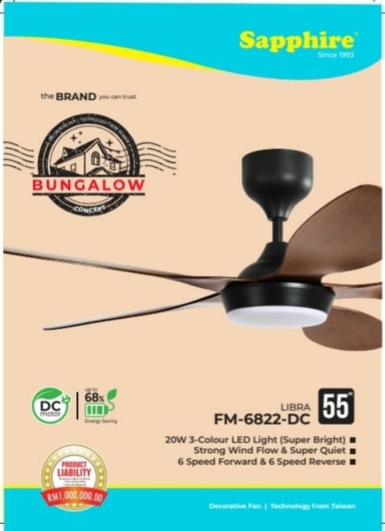 Sapphire FM-6822 DC FAN 55" LED Ceiling Fan Fan Johor Bahru (JB), Johor, Malaysia. Supplier, Suppliers, Supplies, Supply | HT Lighting Sdn Bhd