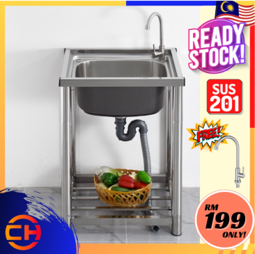 READY STOCK STAINLESS STEEL SINGLE  KITCHEN WITH STAND 43CM x 37CM