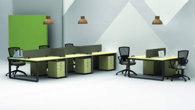 Workstation furniture with wooden desking panel and cassia metal leg