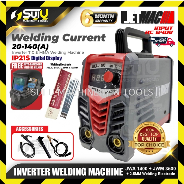 JETMAC JWA1400  / JWA1400 Inverter Welding Machine with Accessories + JWM3500 Welding Helmet + 2.5MM Welding Electrode (SET D) Machine Welding Machine/Equipment Kuala Lumpur (KL), Malaysia, Selangor, Setapak Supplier, Suppliers, Supply, Supplies | Sui U Machinery & Tools (M) Sdn Bhd