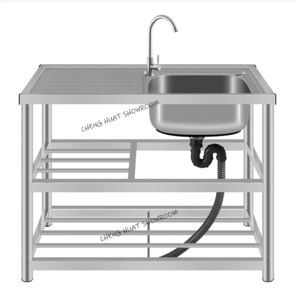 STAINLESS STEEL SINGLE KITCHEN SINK WITH STAND & SET DISH WASHER RACK