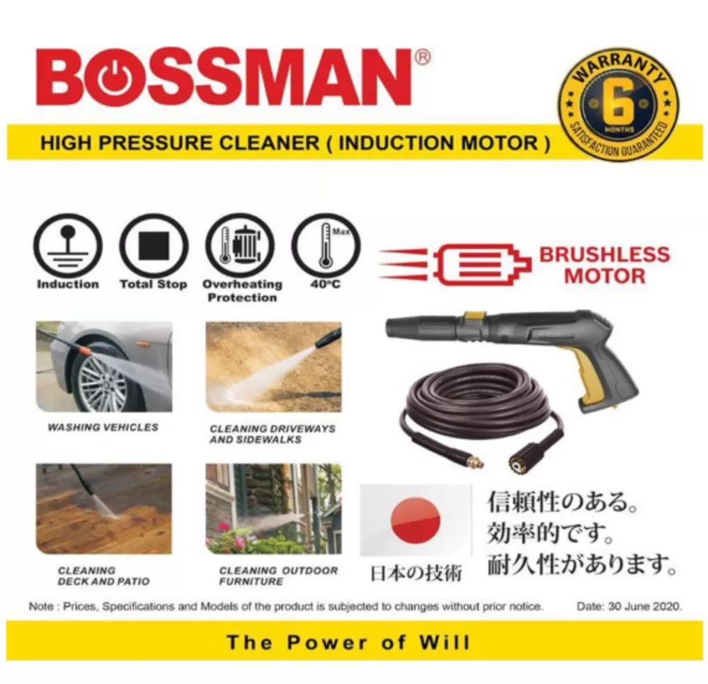 BOSSMAN 120BAR HIGH PRESSURE CLEANER WATER JET BQ4425 (INDUCTION MOTOR) 1800W BQ-4425 BOLEH TAHAN LAMA MASA PAKAI