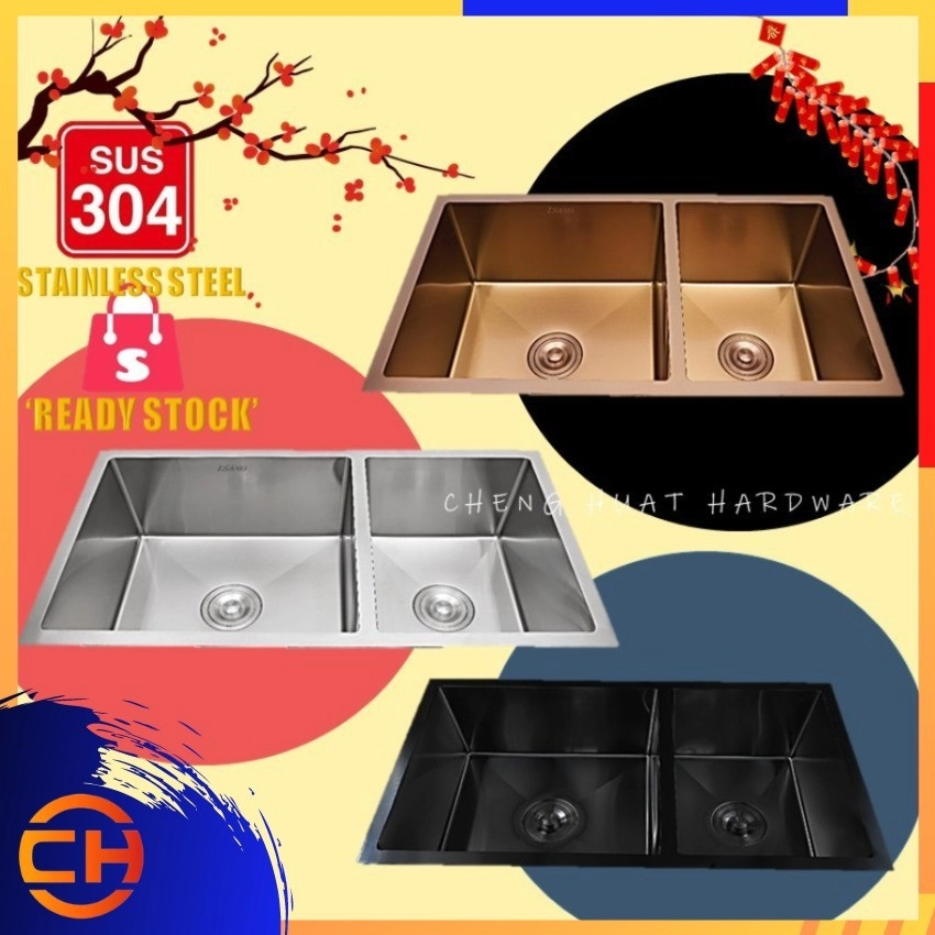 (OUT OF STOCK) NANO SINK HANDMADE SUS304 STAINLESS STEEL KITCHEN SINK DOUBLE BOWL X BASE DESIGN