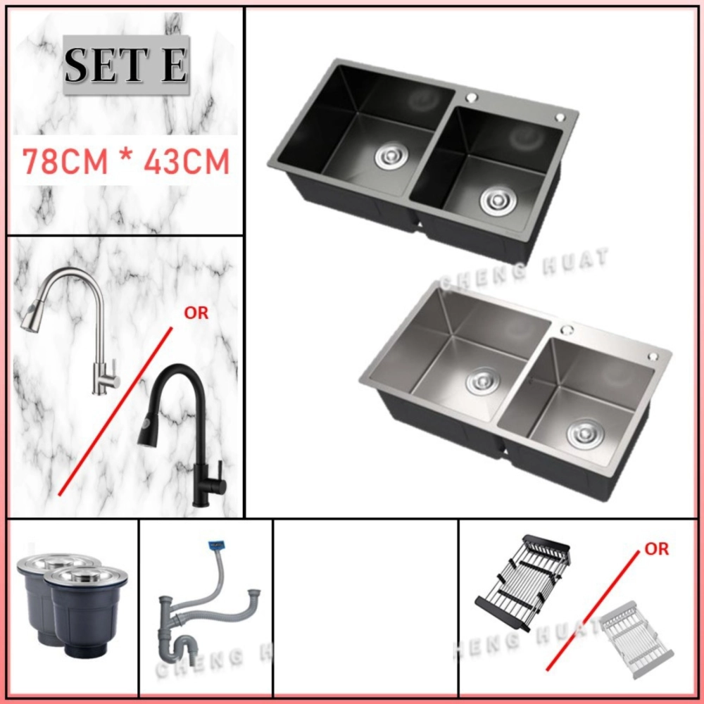 NANO SINK SILVER SERIES HANDMADE SUS304 STAINLESS STEEL KITCHEN SINK DOUBLE BOWL X BASE DESIGN