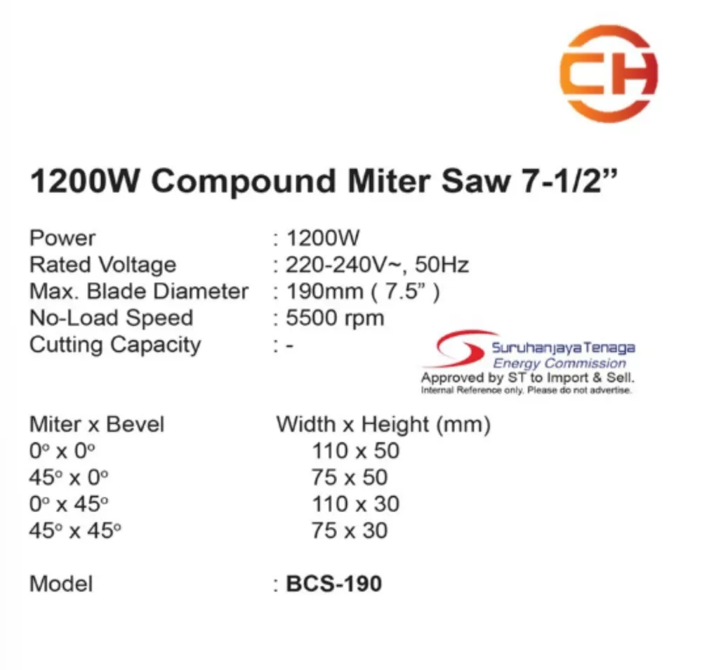 BOSSMAN BCS-190 1200W COMPOUND MITER SAW 7-1/2"