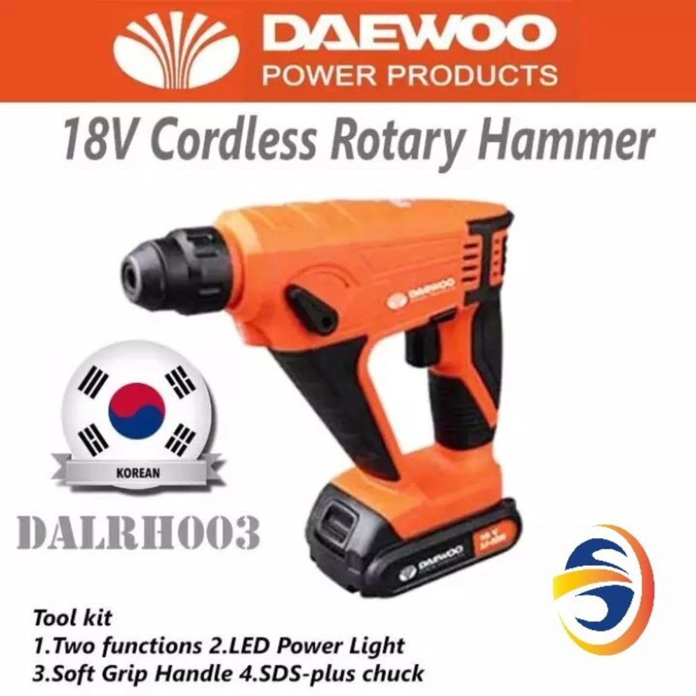 DAEWOO 18V CORDLESS ROTARY HAMMER C/W CHARGER & 2-BATTERY (22mm) - DALRH003