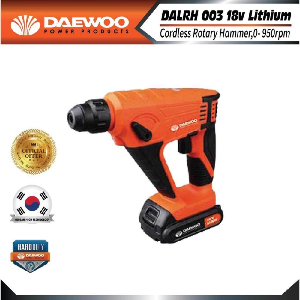 DAEWOO 18V CORDLESS ROTARY HAMMER C/W CHARGER & 2-BATTERY (22mm) - DALRH003