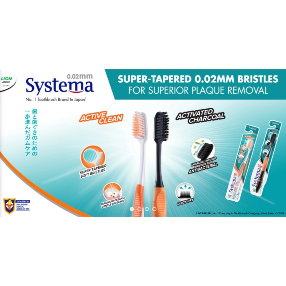 SYSTEMA TOOTHBRUSH - ACTIVATED CHARCOAL  (SOFT)  x 2