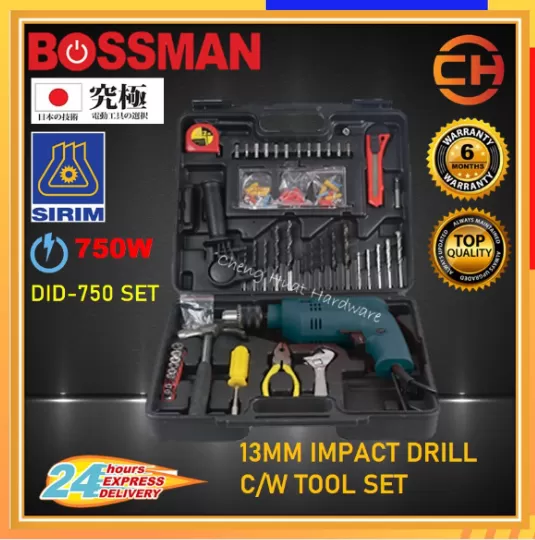 BOSSMAN BID750 13MM IMPACT DRILL C/W TOOL KIT