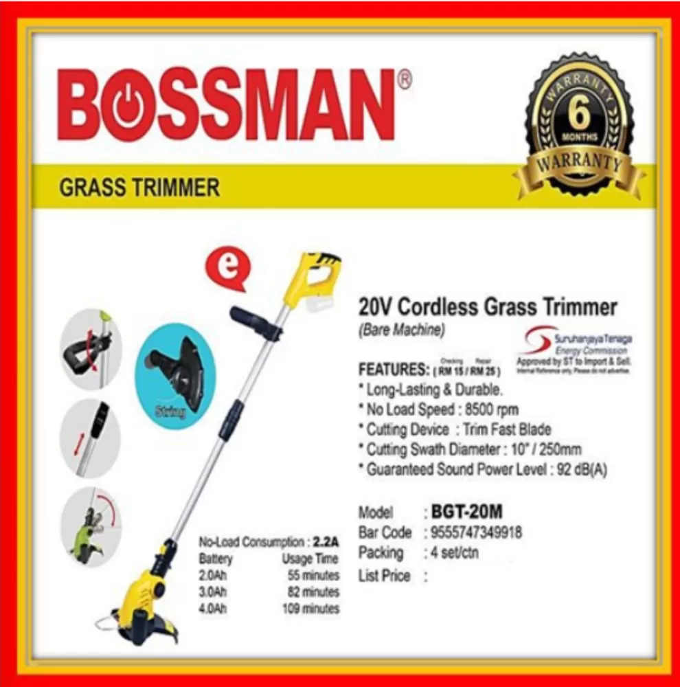 BOSSMAN BGT-20M / BTB-20M 20V CORDLESS GRASS TRIMMER