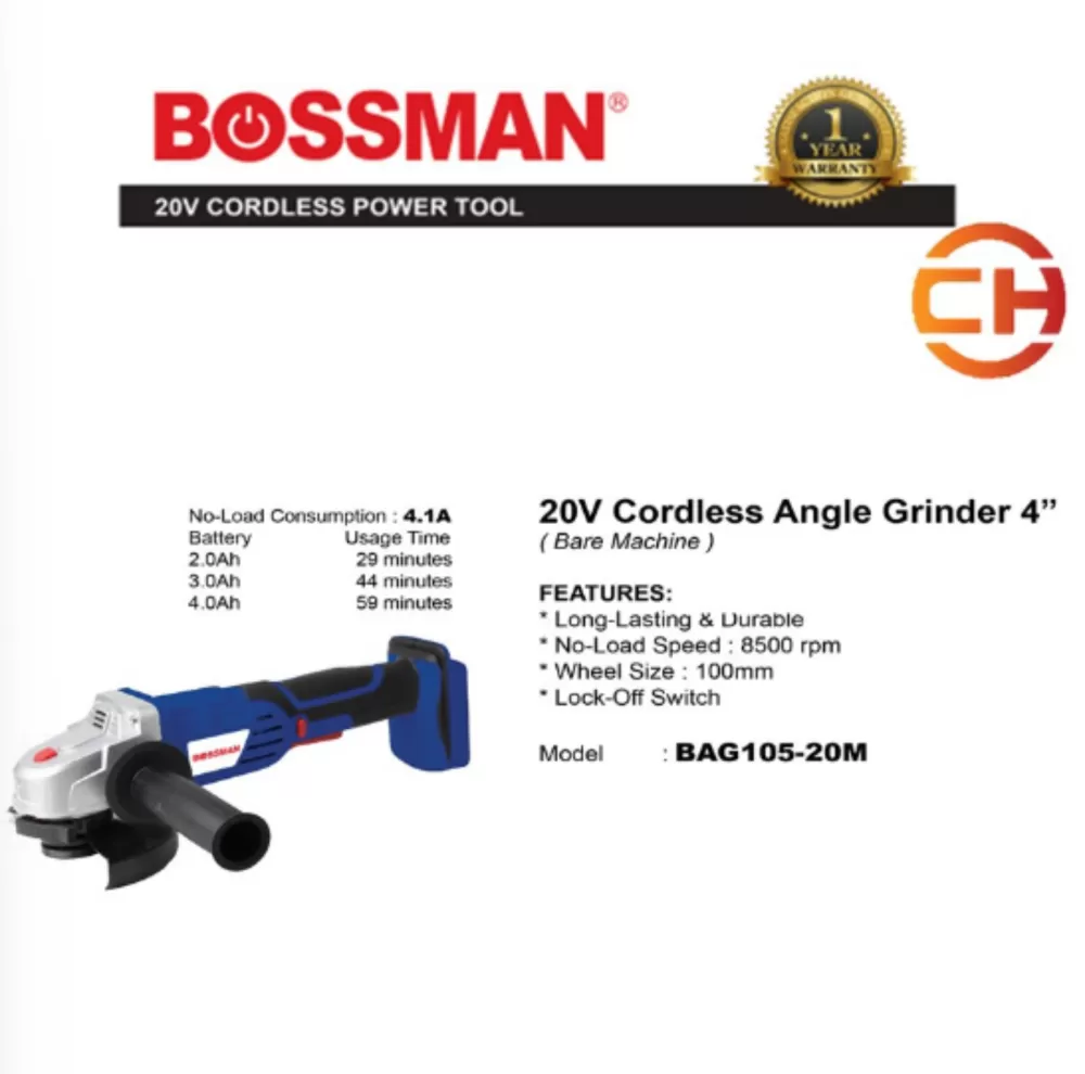 BOSSMAN BAG105-20M 20V CORDLESS ANGLE GRINDER