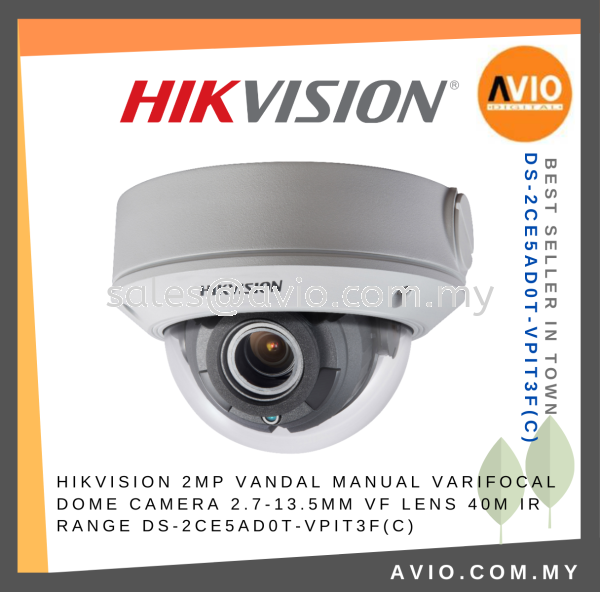 Hikvision 2MP 2 Megapixel IP67 Outdoor Manual Varifocal Dome Analog CCTV Camera 2.7-13.5mm 40M IR DS-2CE5AD0T-VPIT3F(C) TVI ANALOG CAMERA HIKVISION Johor Bahru (JB), Kempas, Johor Jaya Supplier, Suppliers, Supply, Supplies | Avio Digital