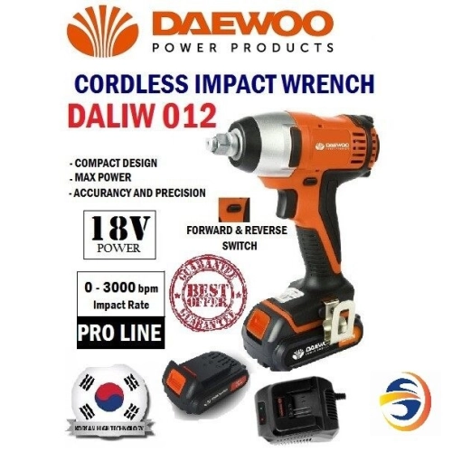 DAEWOO DALIW 012 18V CORDLESS IMPACT WRENCH C/W CHARGER & 2--BATTERY