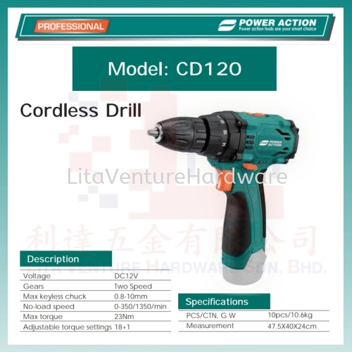 POWER ACTION CORDLESS DRILL CD120