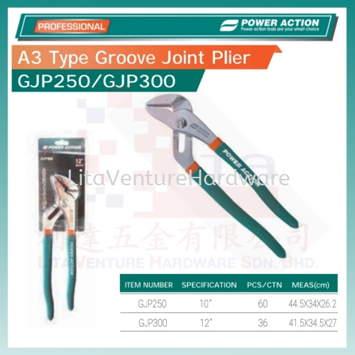 POWER ACTION A3 TYPE GROOVE JOINT PLIER GJP250 GJP300