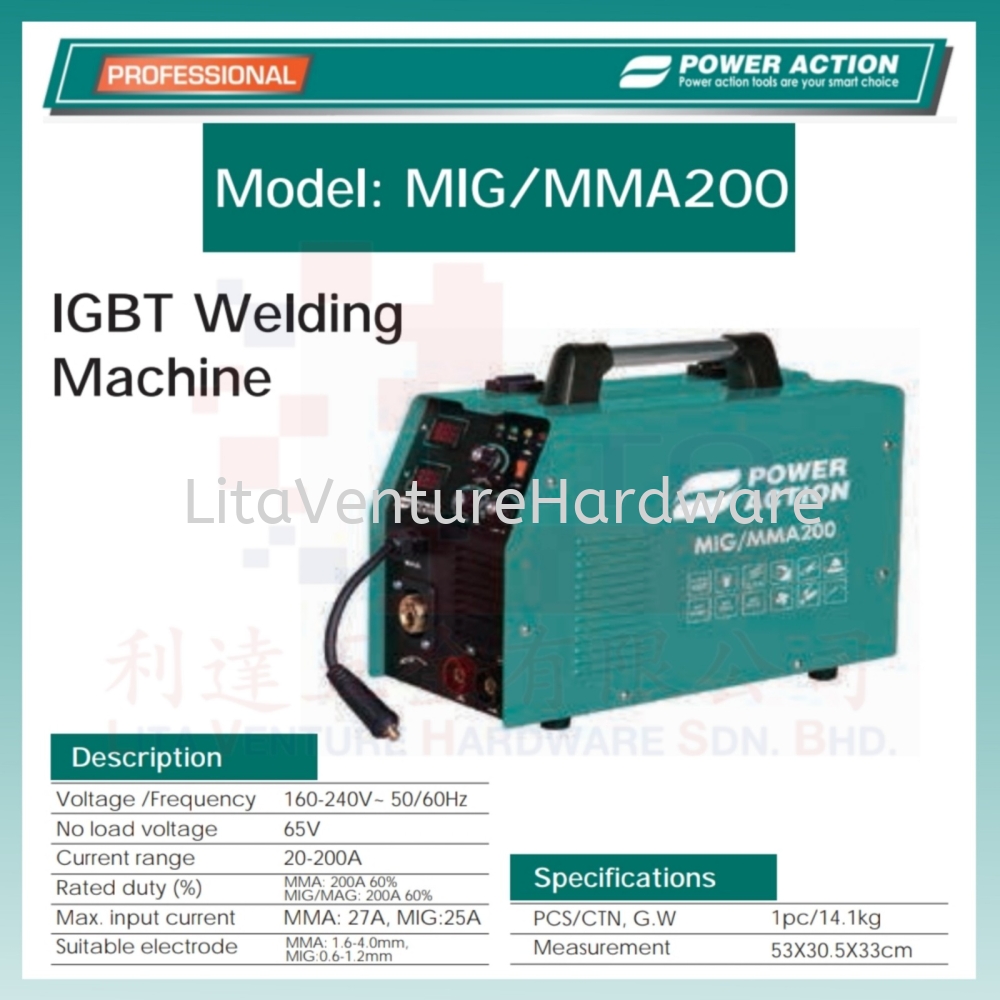 POWER ACTION IGBT WELDING MACHINE MIG MMA200