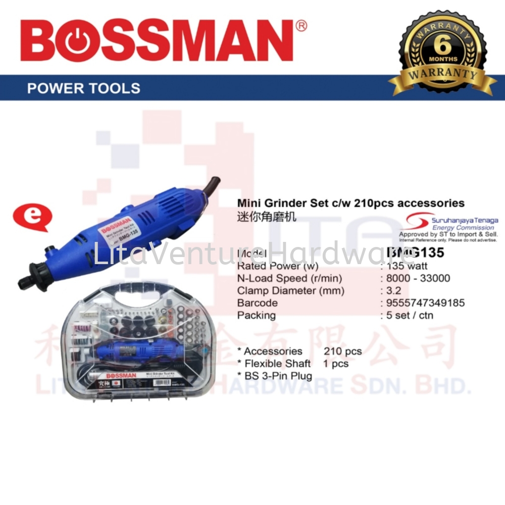 BOSSMAN MINI GRINDER SET CW 210PCS ACCESSORIES BMG135