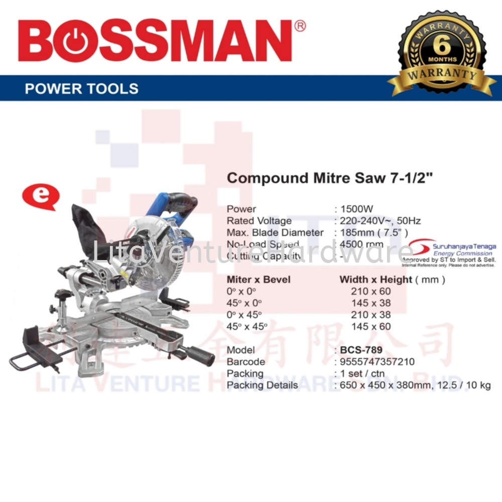 BOSSMAN COMPOUND MITRE SAW 7-1/2'' BCS789