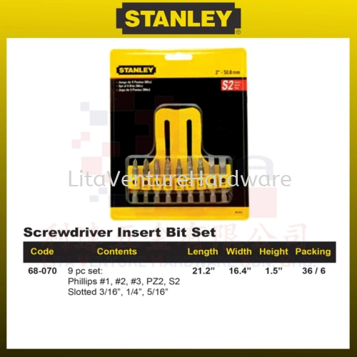 STANLEY SCREWDRIVER INSERT BIT SET 68070