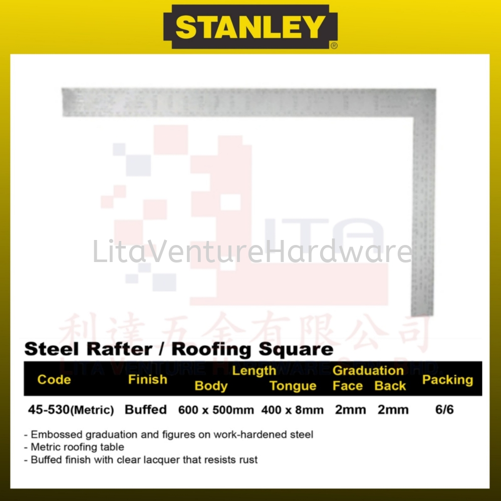 STANLEY STEEL RAFTER ROFFING SQUARE RULER 45530 Penang, Malaysia Pipe ...