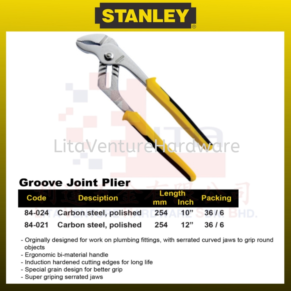 STANLEY GROOVE JOINT PLIER 84024 84021