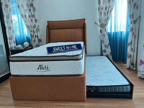 Bedframe Single Super Single with Pull Out Bed & Goodnite Aldi also Fibre King Pure Coconut Mattress delivery in Bertam Perdana Kepala Batas Penang