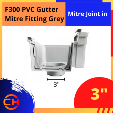 F300 PVC GUTTER MITRE FITTING GREY [ MITRE JOINT IN 3'' ]