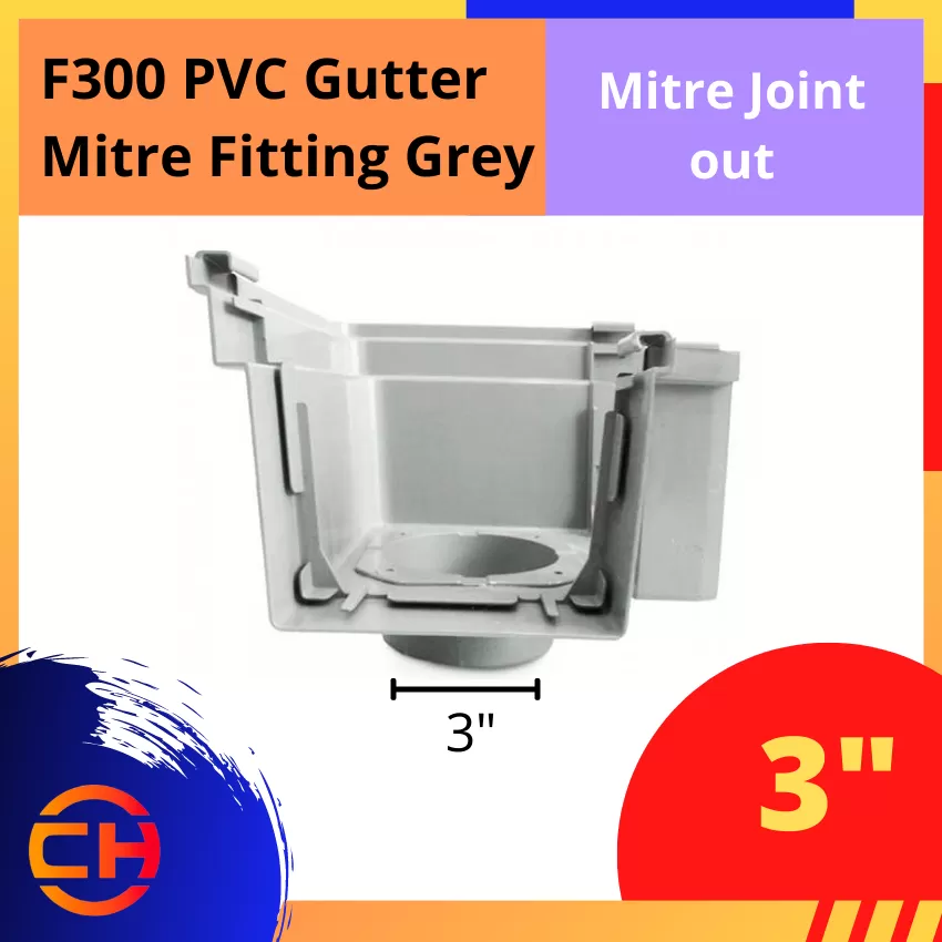 F300 PVC GUTTER MITRE FITTING GREY [ MITRE JOINT OUT 3'' ]