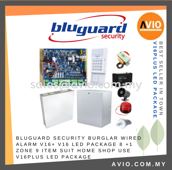 Bluguard Security Burglar Wired Alarm V16+ V16 LED Package 8 +1 Zone 9 Item Suit Home Shop use V16PLUS LED PACKAGE Wired Alarm BLUGUARD Johor Bahru (JB), Kempas, Johor Jaya Supplier, Suppliers, Supply, Supplies | Avio Digital