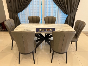 Ceramic Dining Table & Dining chair full set 8 pax delivery at Persiaran Utama Kulim Kedah | Cafe Furniture