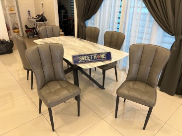 Ceramic Dining Table & Dining chair full set 8 pax delivery at Persiaran Utama Kulim Kedah | Cafe Furniture