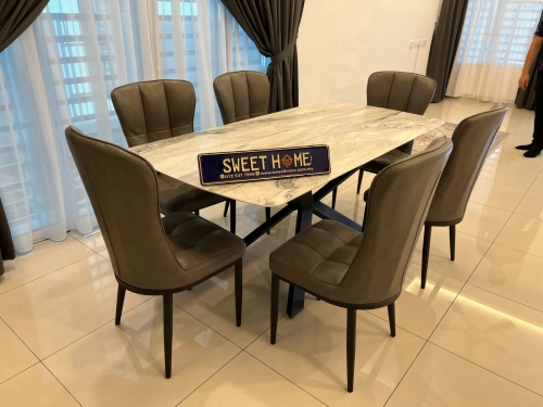 Ceramic Dining Table & Dining chair full set 8 pax delivery at Persiaran Utama Kulim Kedah