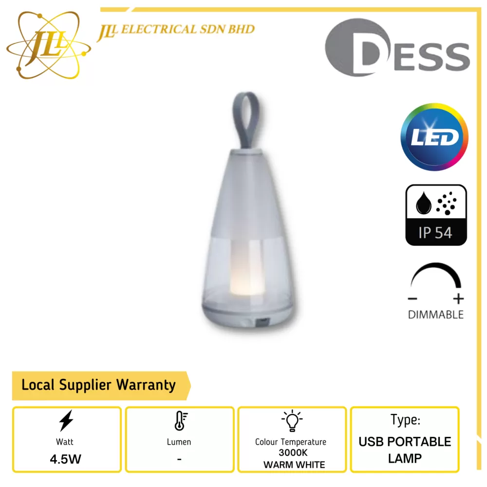 DESS GLUT6331 TL USB 4.5W 240V IP54 3000K WARM WHITE DIMMABLE LED USB PORTABLE LAMP 