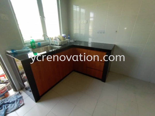 Table Top Tiles Concrete KITCHEN CABINET DESIGN CUSTOMIZE FURNITURE Johor Bahru (JB), Kota Tinggi, Malaysia Services | Yi Cheng Furniture Interior Design