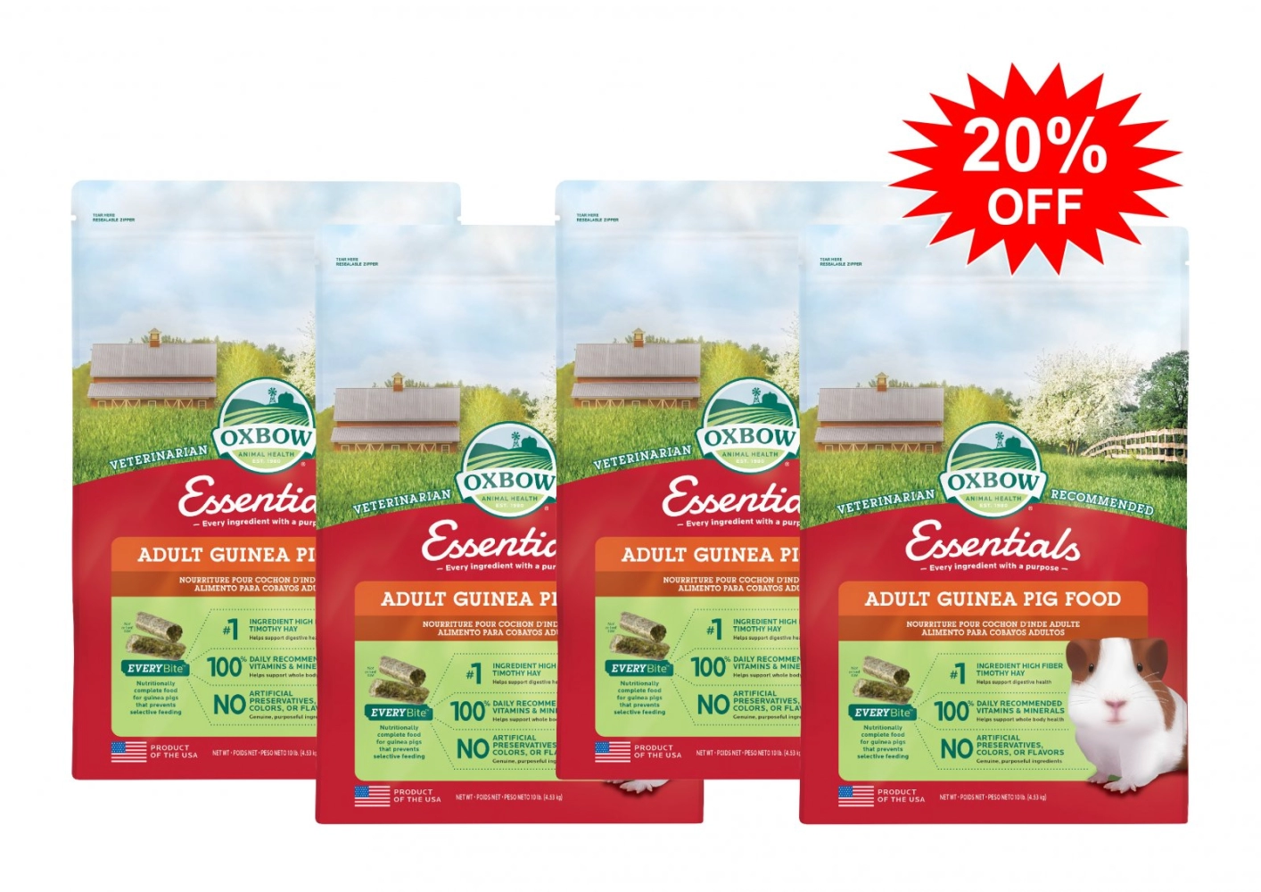 Oxbow Essentials Adult Guinea Pig Food (10lb) x 4