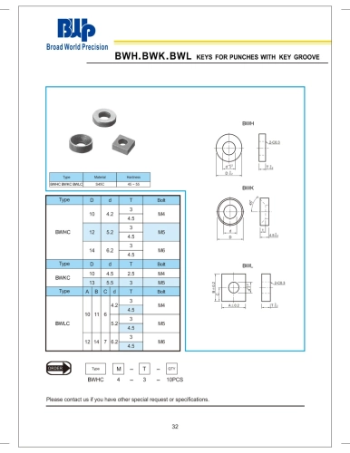 BWH.BWK.BWL Keys for punches with key groove