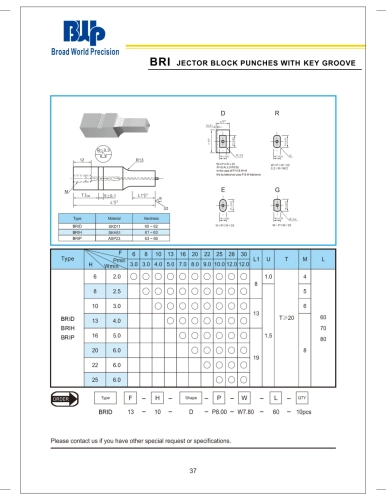 BRI Jector Block Punches with key groove