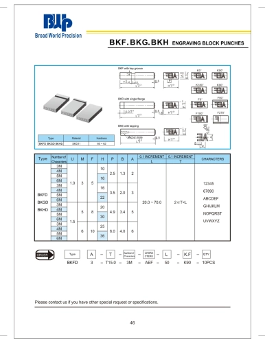 BKF.BKG.BKH Engraving Block Punches