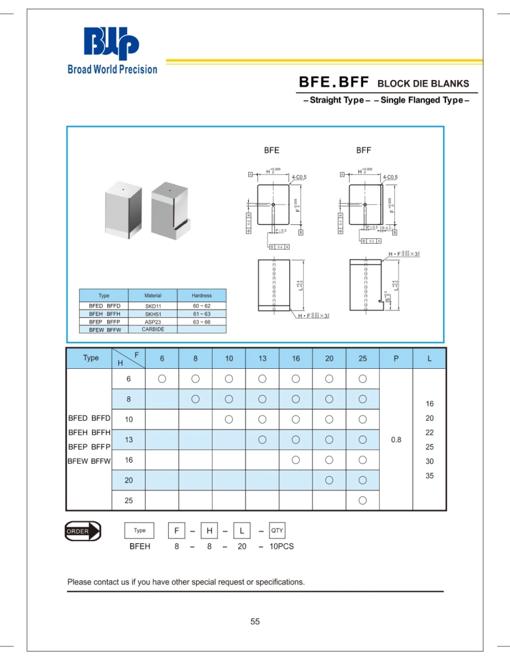 BFE.BFF Block Die Blanks (Straight type-Single Flanged type)