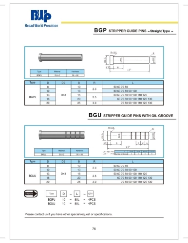 BGU Stripper Guide Pins with oil groove