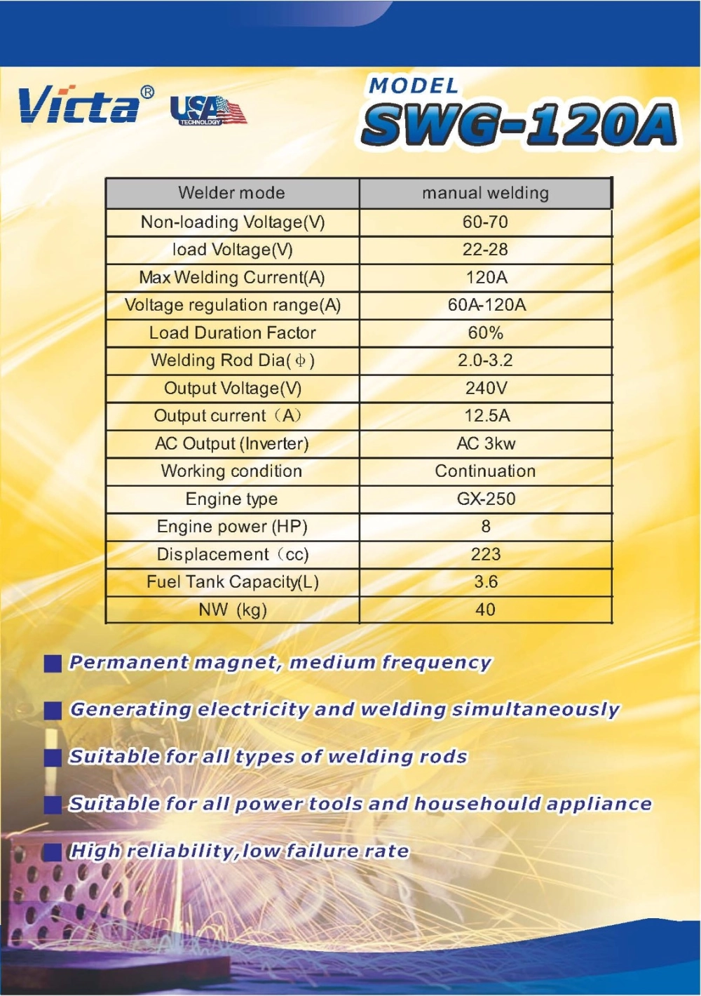 VICTA DC SMART GASOLINE WELDING GENERATOR (SWG-120A / SWG-250A)