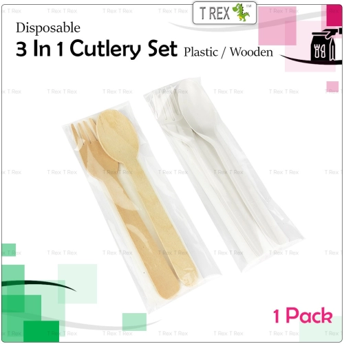 Disposable 3 In 1 Cutlery Set - Spoon Fork Tissue