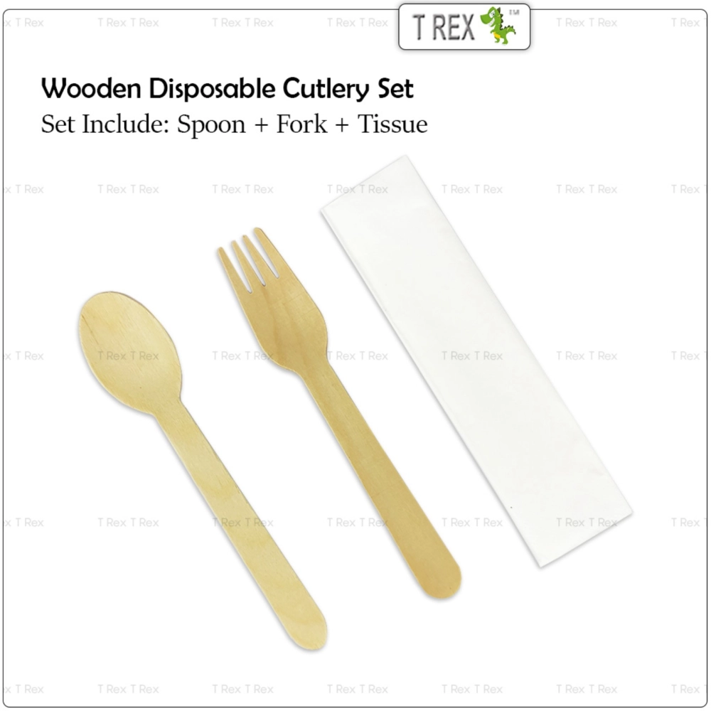 Disposable 3 In 1 Cutlery Set - Spoon Fork Tissue