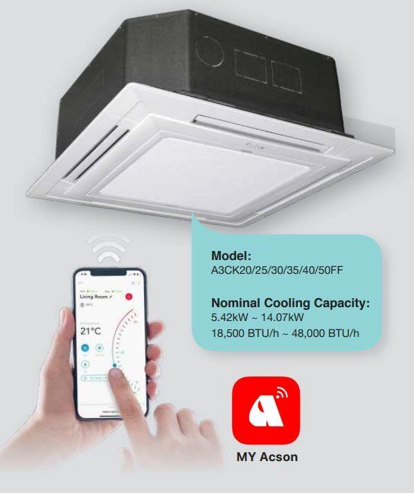 Acson Ceiling Cassette Non-Inverter R32 1.0HP untill 3.0HP  A3CK10C/ A3CK15CF/ A3CK20FF/ A3CK25FF/ A3CK30FF  Air Conditioner / Air Cond  Deliver by Seller (Klang Valley area only)